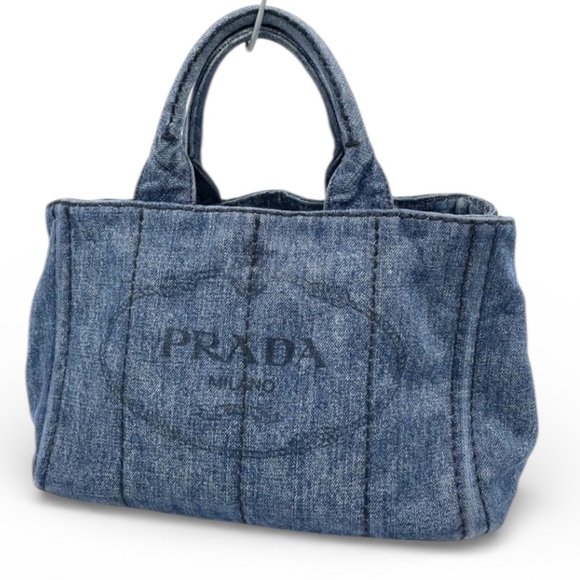 Authentic Prada luxury designer signature denim Canapa tote bag with strap - Picture 3 of 16